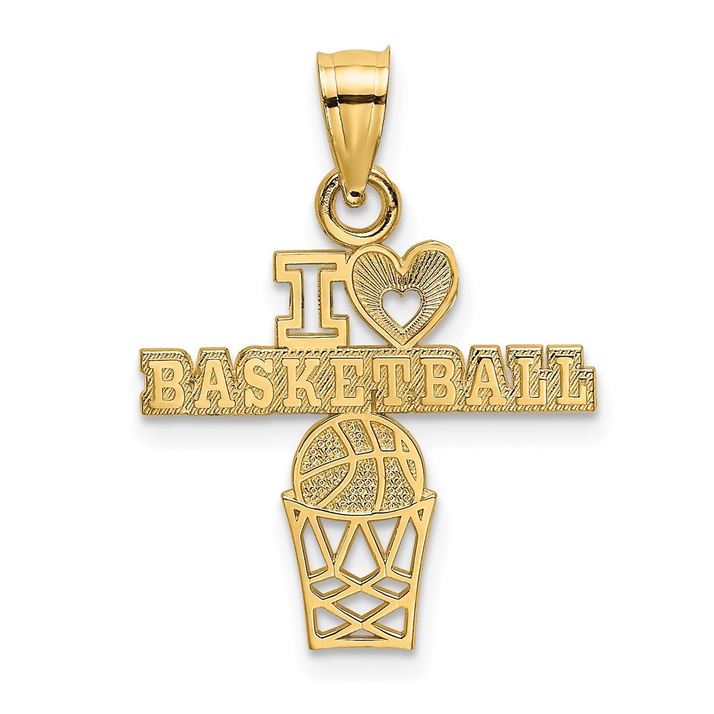 14k Yellow Gold Genuine Sports I HEART BASKETBALL Charm